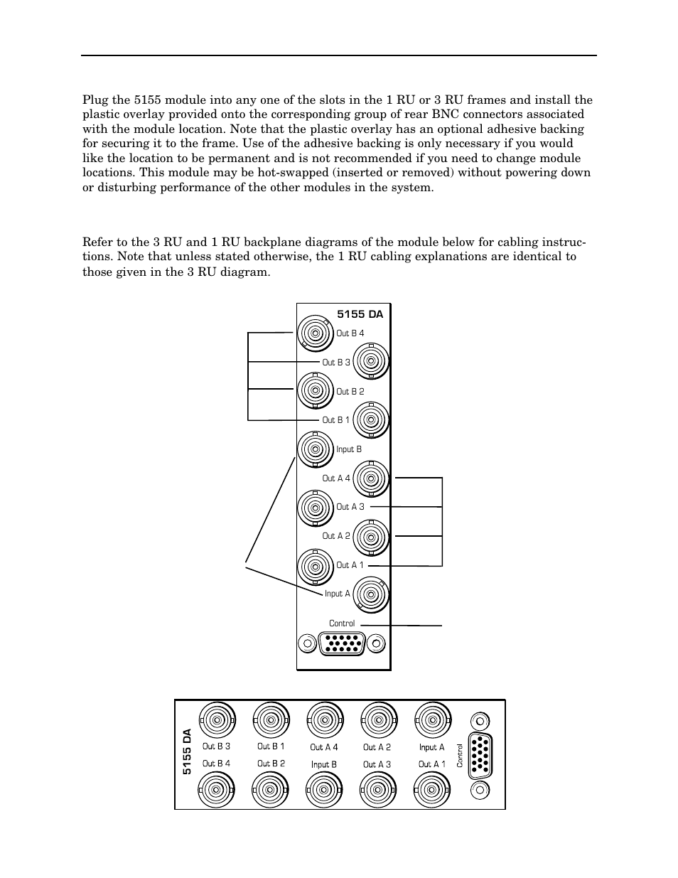 Installation, Cabling | Ensemble Designs 5155 Dual Analog Video, TLS, AES DA User Manual | Page 4 / 12