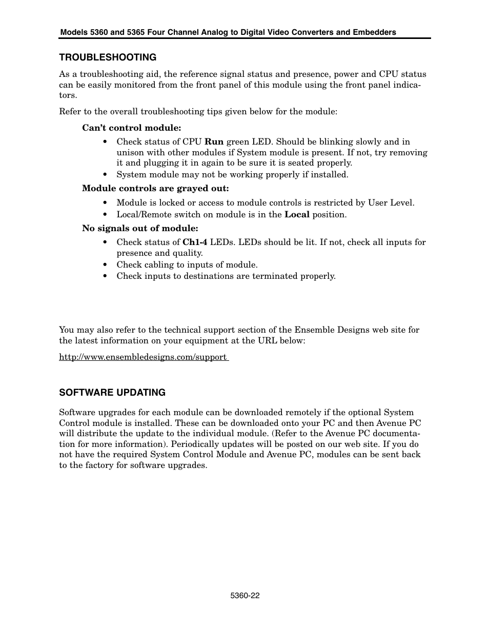 Ensemble Designs 5360 Four Channel Analog to Digital Video Converters and Embedders User Manual | Page 22 / 24