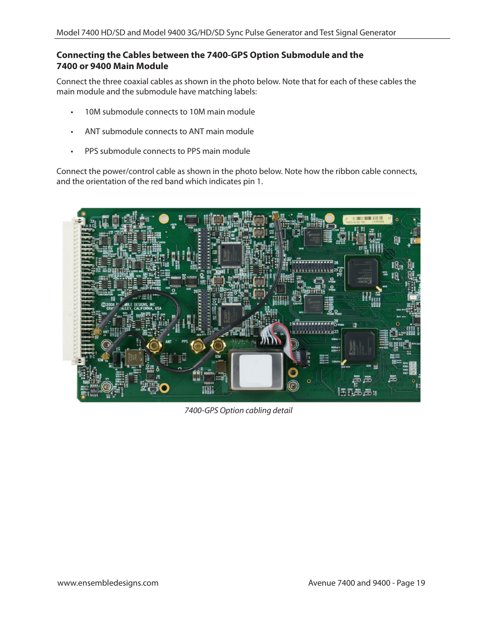 7400 or 9400 main module | Ensemble Designs 9400 3G Test Signal and Sync Pulse Generator User Manual | Page 19 / 82