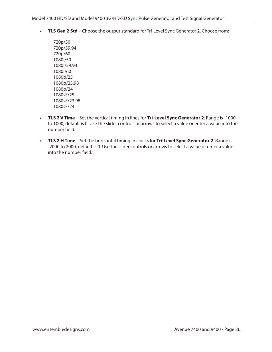 Ensemble Designs 9400 3G Test Signal and Sync Pulse Generator User Manual | Page 36 / 82