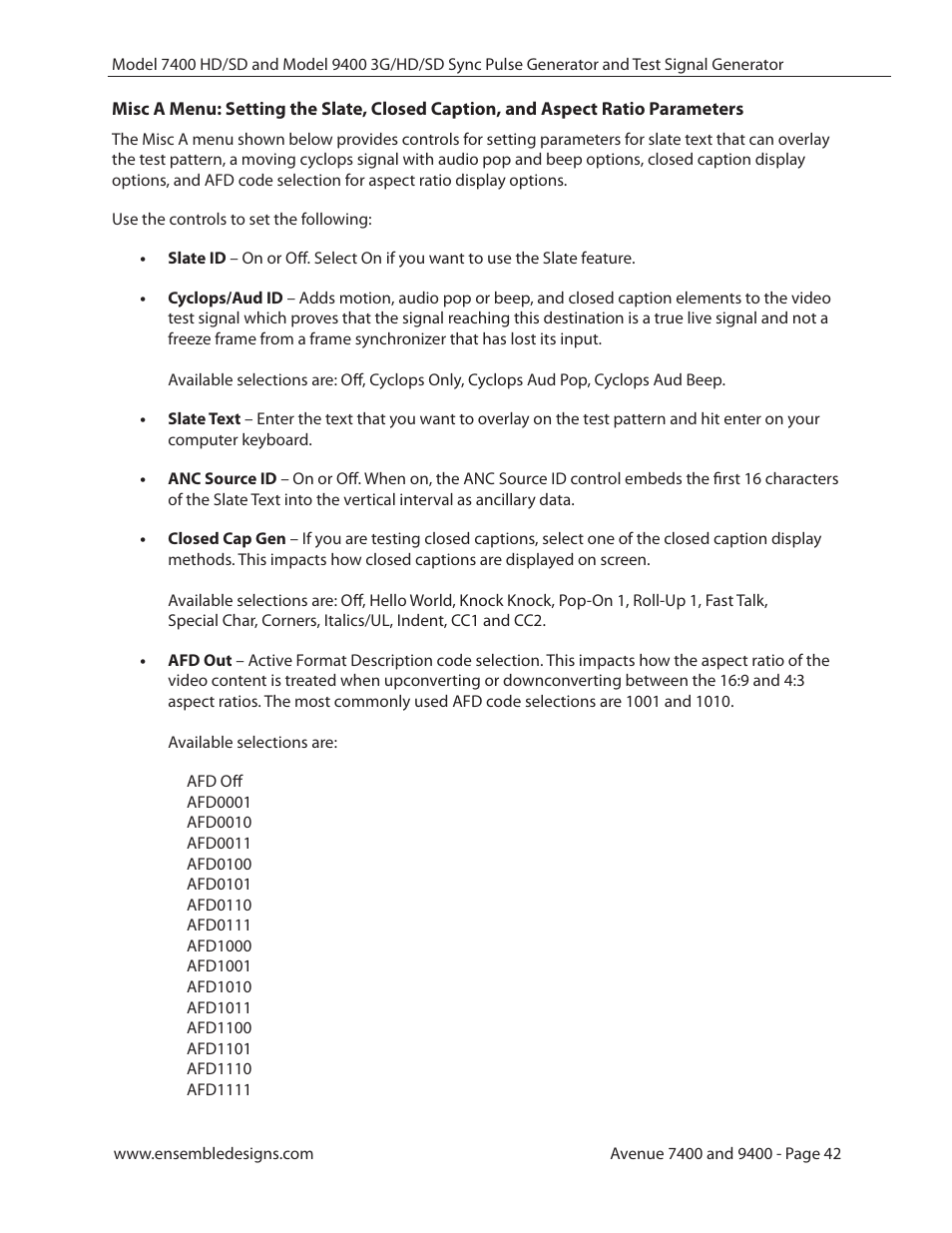 Ensemble Designs 9400 3G Test Signal and Sync Pulse Generator User Manual | Page 42 / 82