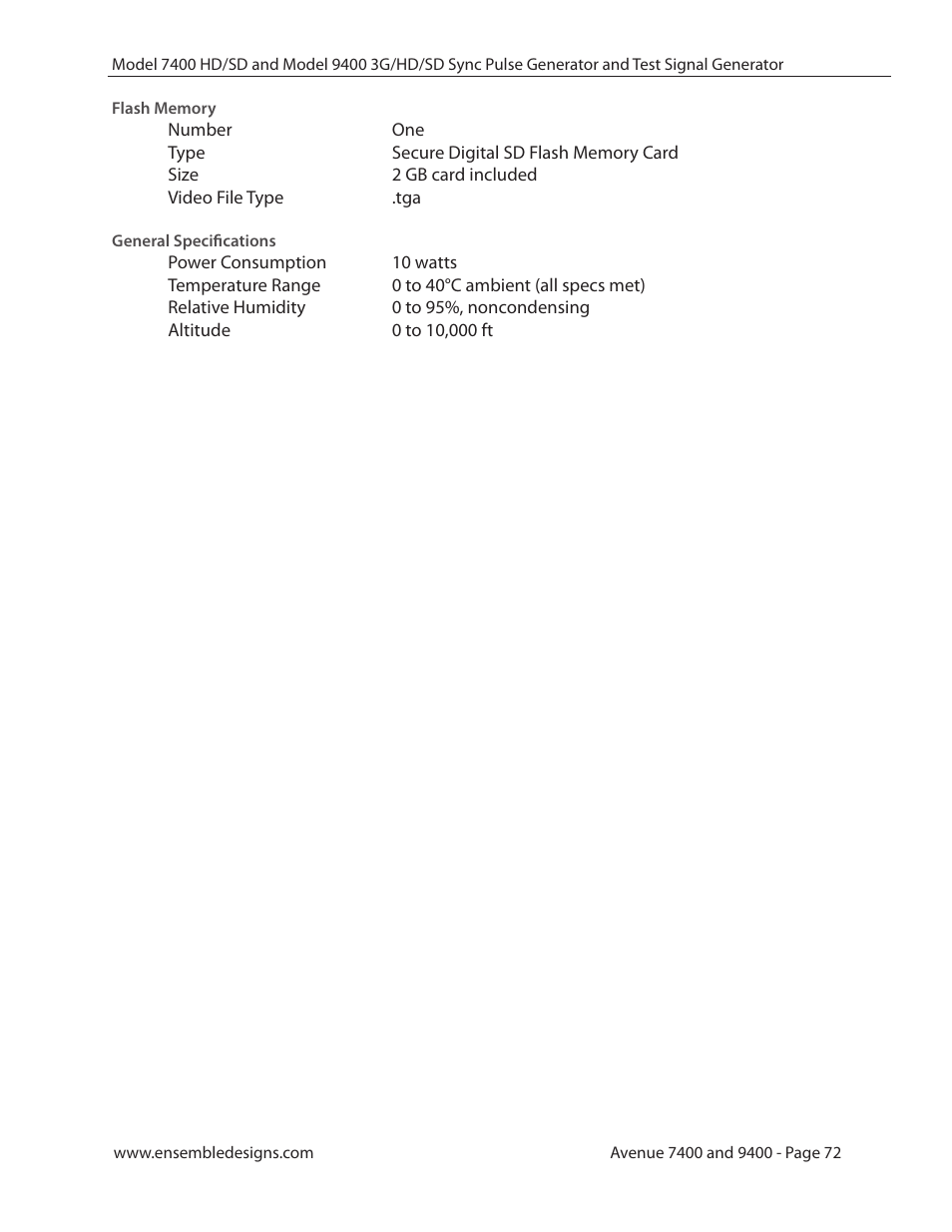 Ensemble Designs 9400 3G Test Signal and Sync Pulse Generator User Manual | Page 72 / 82