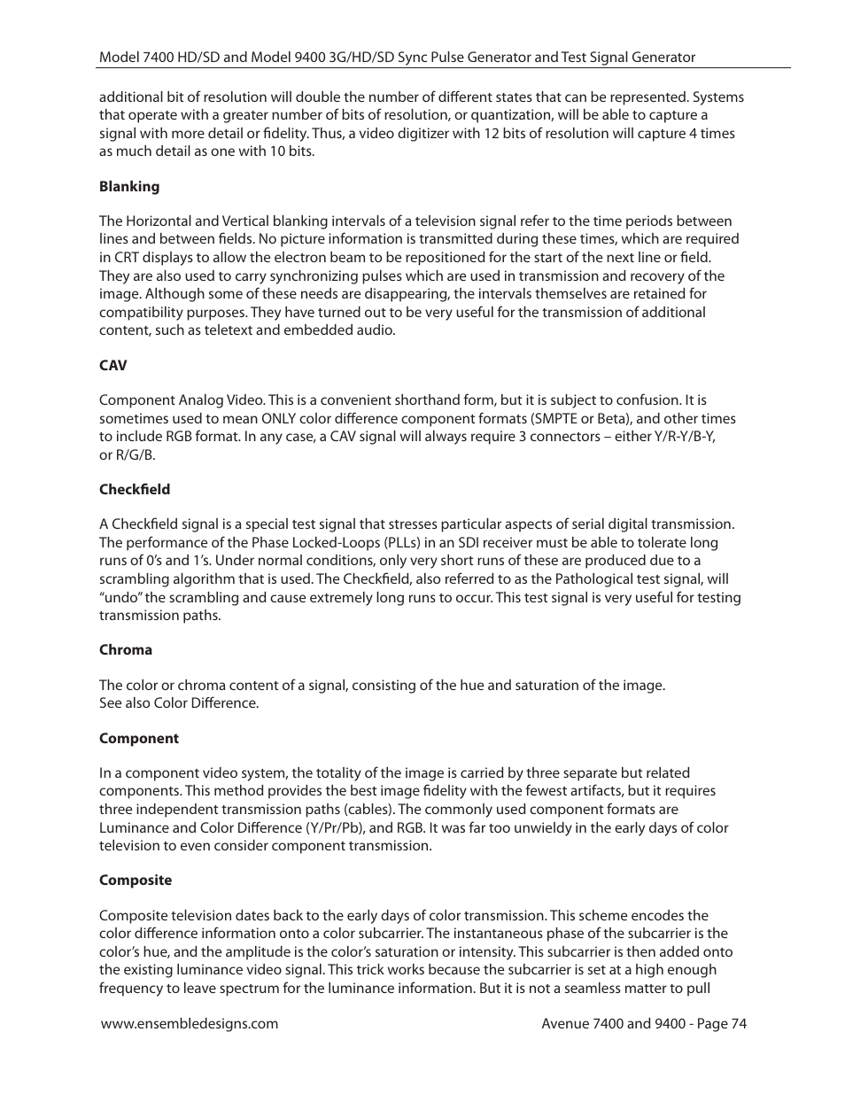 Ensemble Designs 9400 3G Test Signal and Sync Pulse Generator User Manual | Page 74 / 82