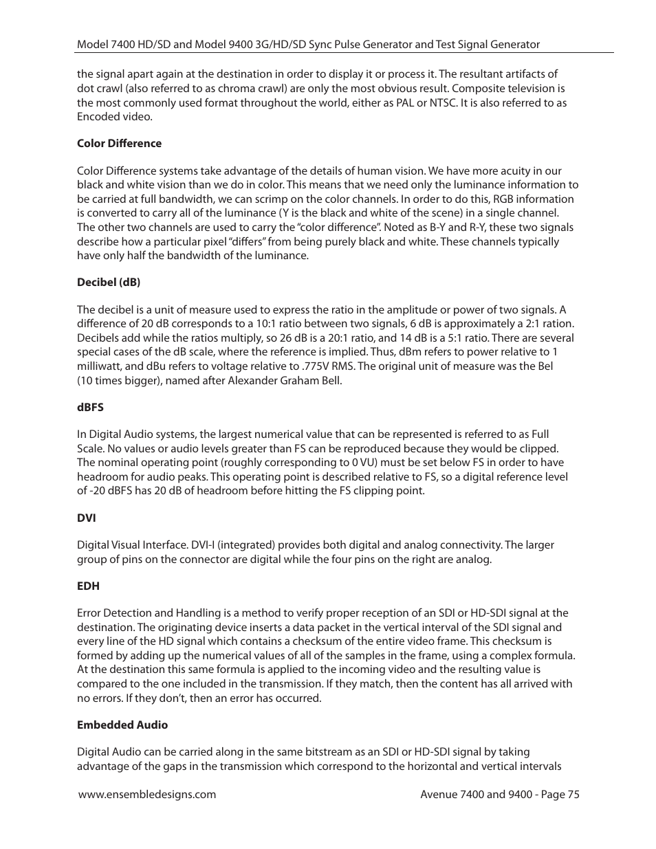 Ensemble Designs 9400 3G Test Signal and Sync Pulse Generator User Manual | Page 75 / 82
