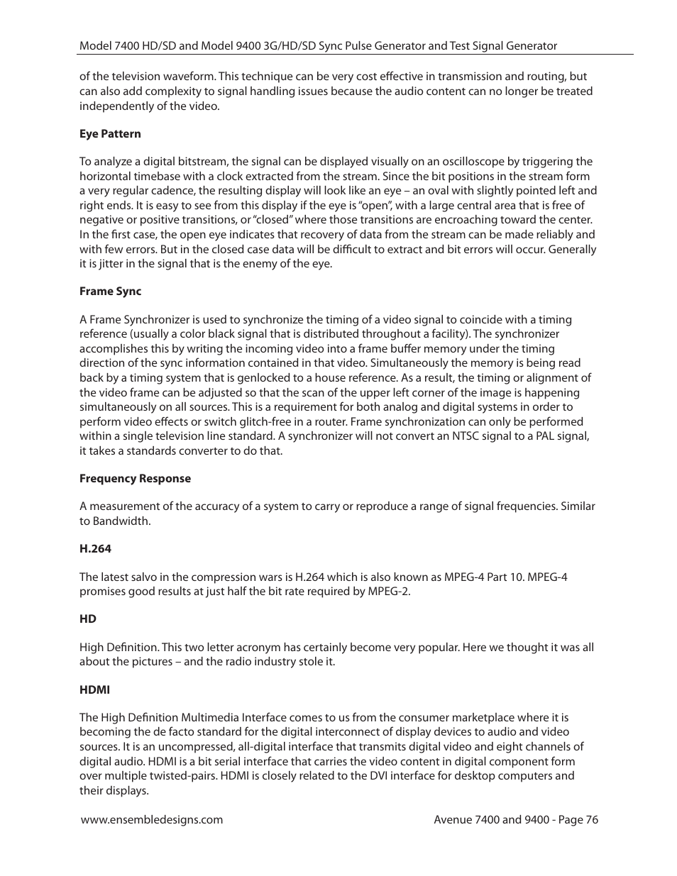 Ensemble Designs 9400 3G Test Signal and Sync Pulse Generator User Manual | Page 76 / 82