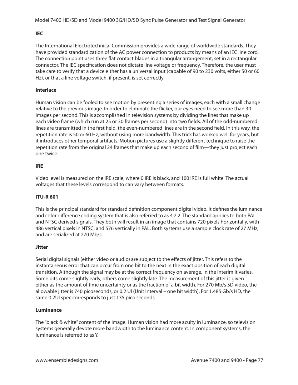 Ensemble Designs 9400 3G Test Signal and Sync Pulse Generator User Manual | Page 77 / 82