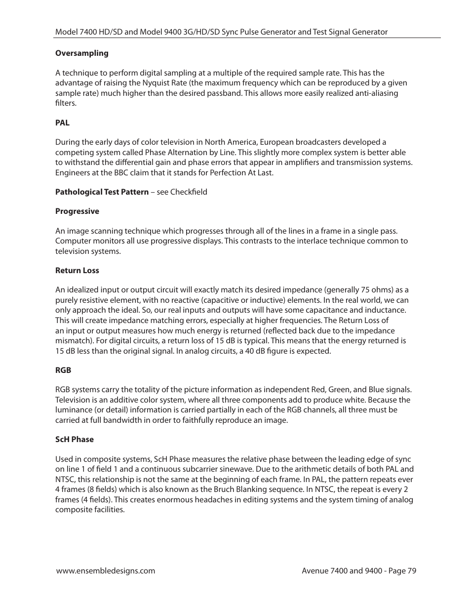 Ensemble Designs 9400 3G Test Signal and Sync Pulse Generator User Manual | Page 79 / 82