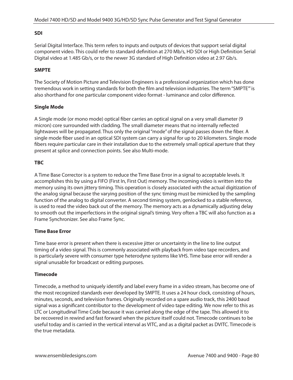 Ensemble Designs 9400 3G Test Signal and Sync Pulse Generator User Manual | Page 80 / 82