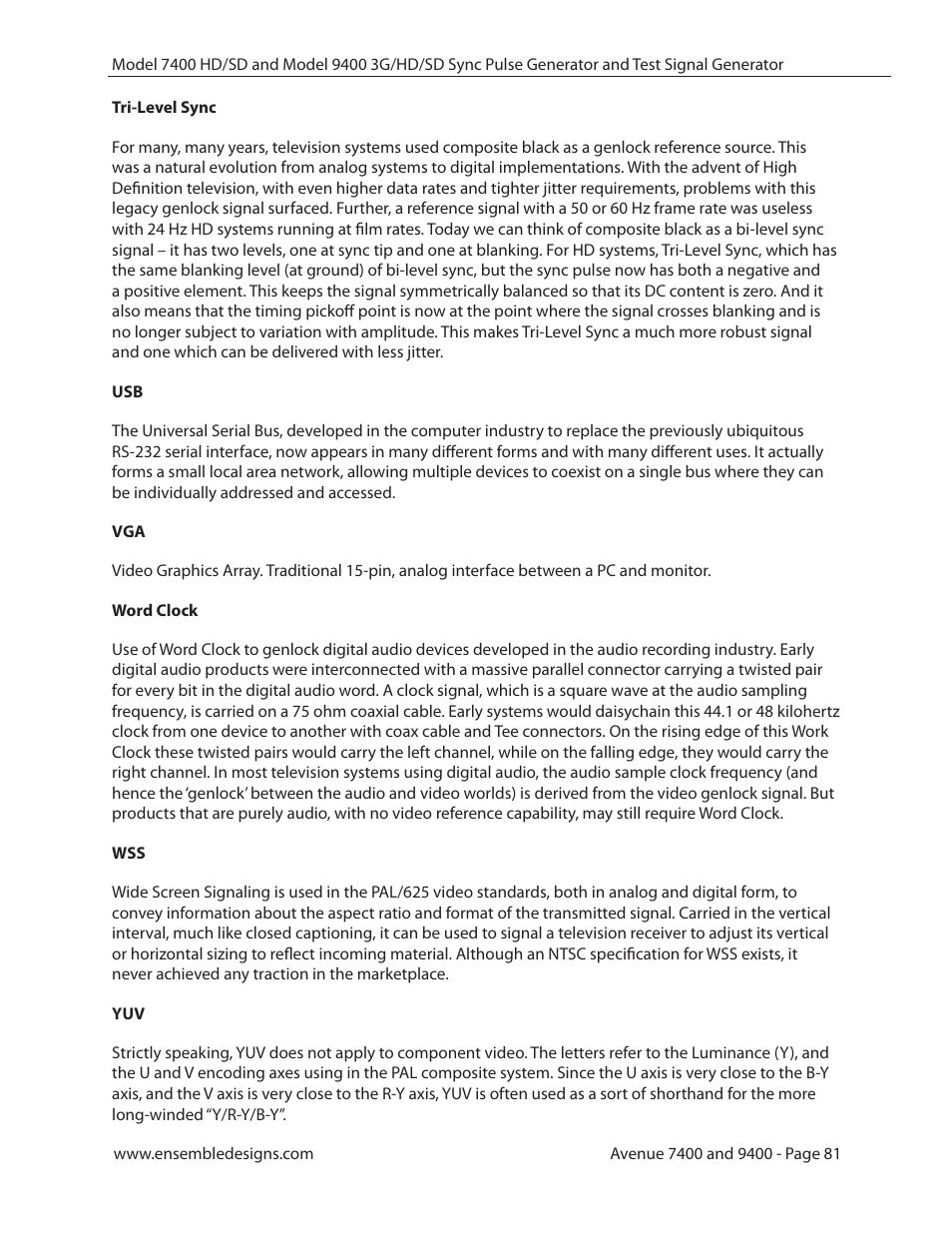 Ensemble Designs 9400 3G Test Signal and Sync Pulse Generator User Manual | Page 81 / 82