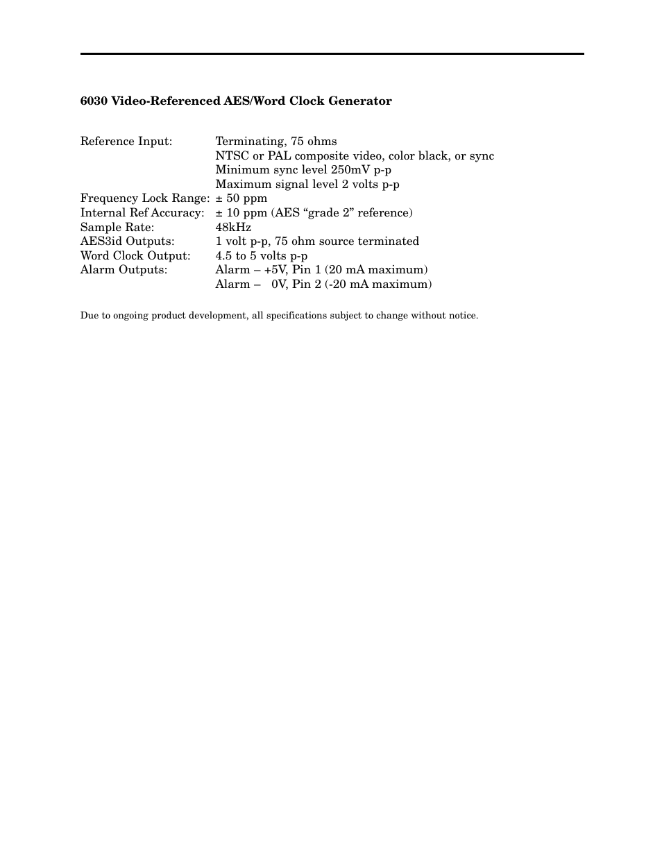 Ensemble Designs 6030 Video-Reference AES/ Word Clock Generator User Manual | Page 15 / 15