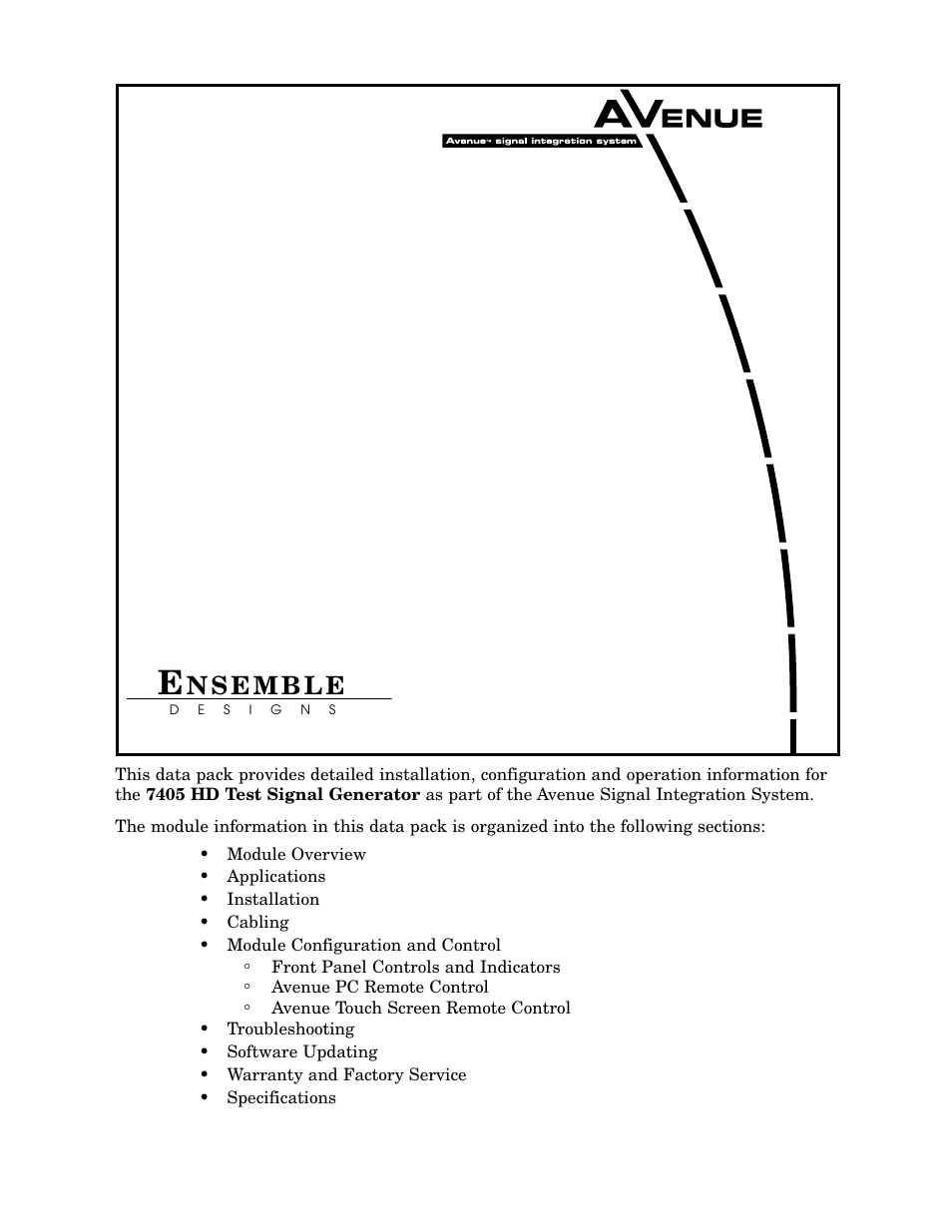 Ensemble Designs 7405 HD Test Signal Generator User Manual | 20 pages