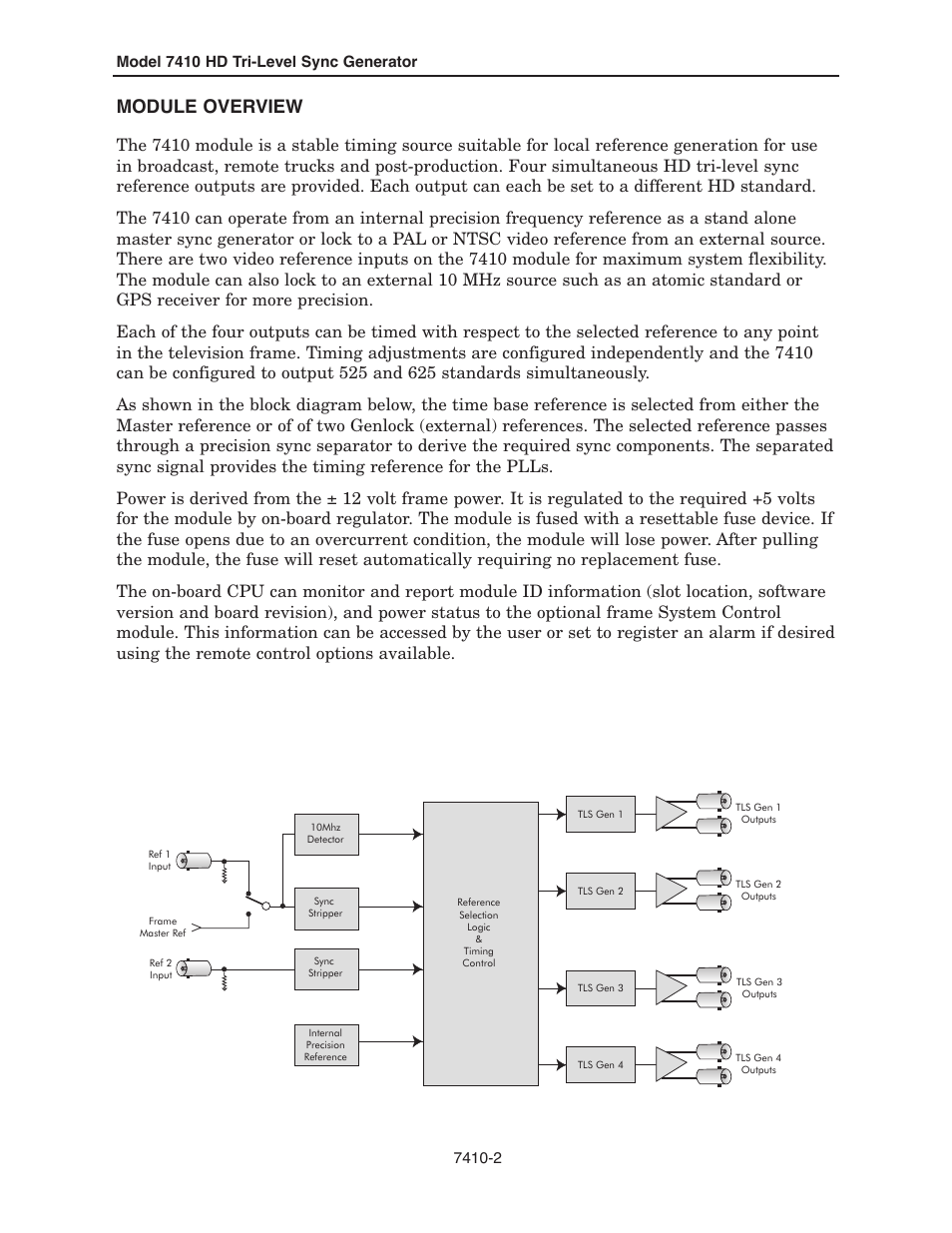 Module overview | Ensemble Designs 7410 Quad HD Tri-Level Sync Generator User Manual | Page 2 / 16