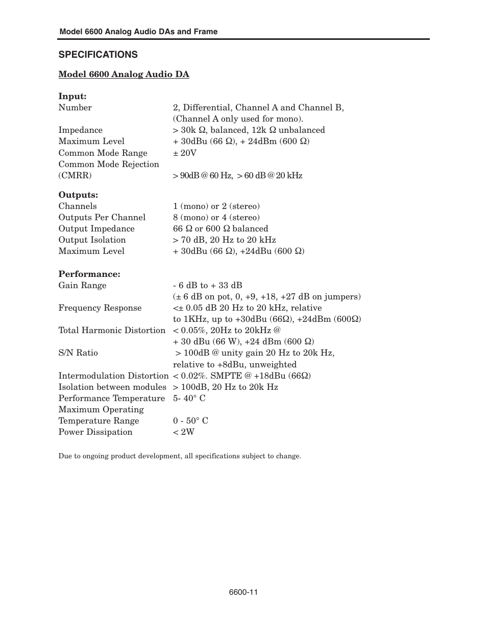 Ensemble Designs 6600 Series Analog Audio DAs and Frame Models 6601, 6601R and Frame 6600 User Manual | Page 11 / 16