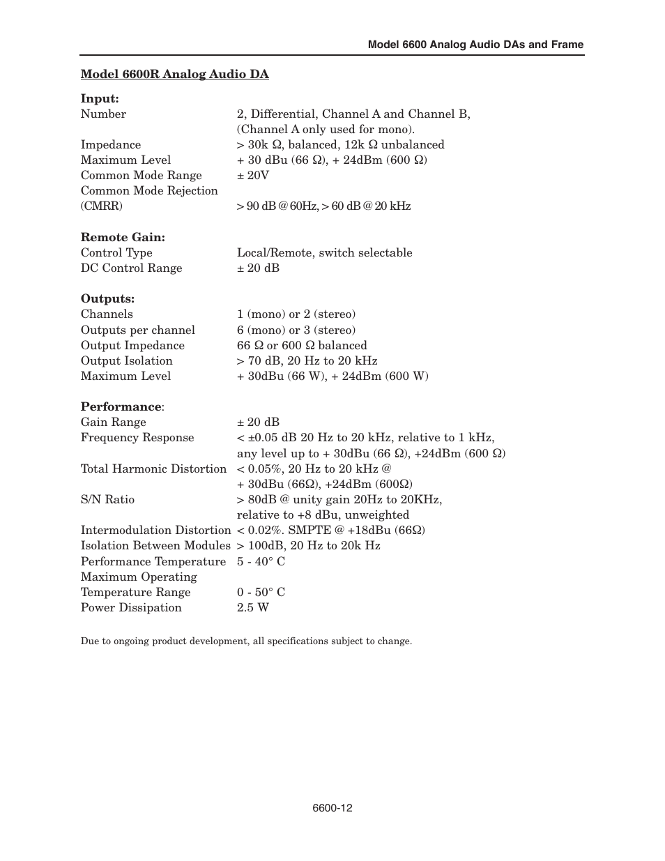 Ensemble Designs 6600 Series Analog Audio DAs and Frame Models 6601, 6601R and Frame 6600 User Manual | Page 12 / 16