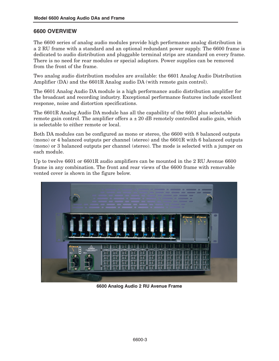 Ensemble Designs 6600 Series Analog Audio DAs and Frame Models 6601, 6601R and Frame 6600 User Manual | Page 3 / 16