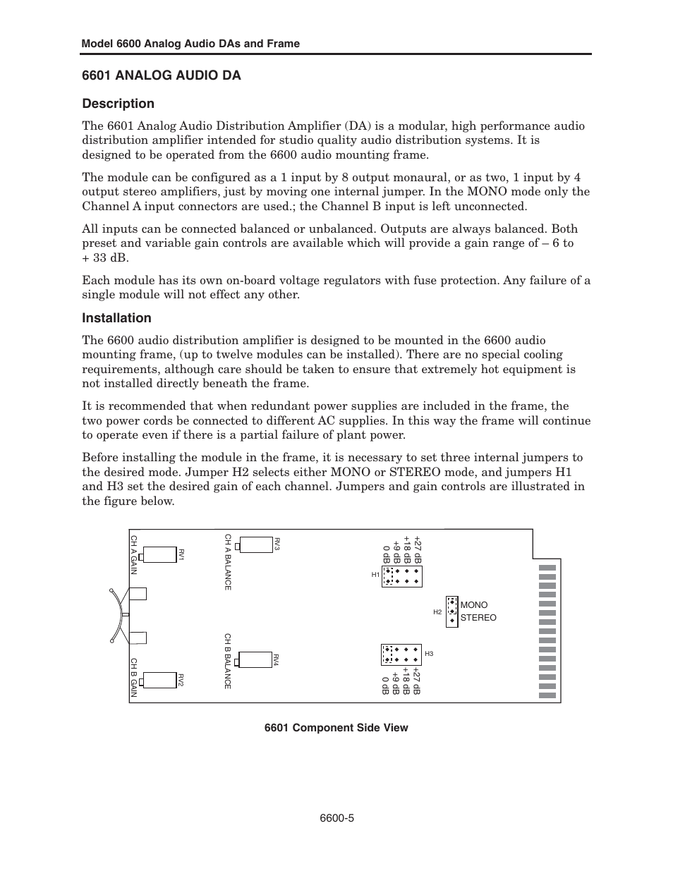 6601 analog audio da description, Installation | Ensemble Designs 6600 Series Analog Audio DAs and Frame Models 6601, 6601R and Frame 6600 User Manual | Page 5 / 16