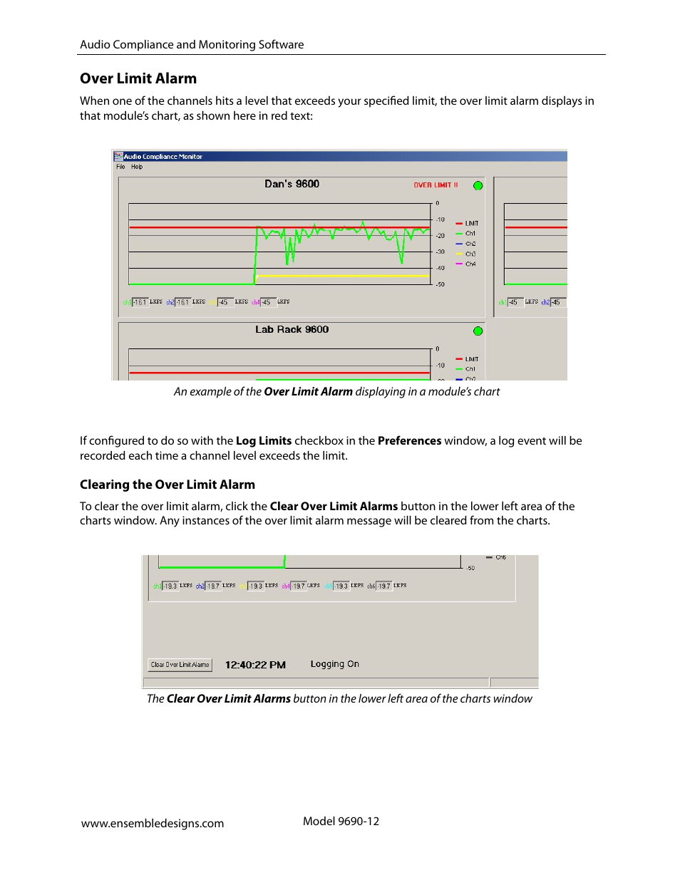 Over limit alarm | Ensemble Designs 9670 Audio Automatic Gain and Loudness Control and 9690 Audio Compliance and Monitoring Software User Manual | Page 12 / 18