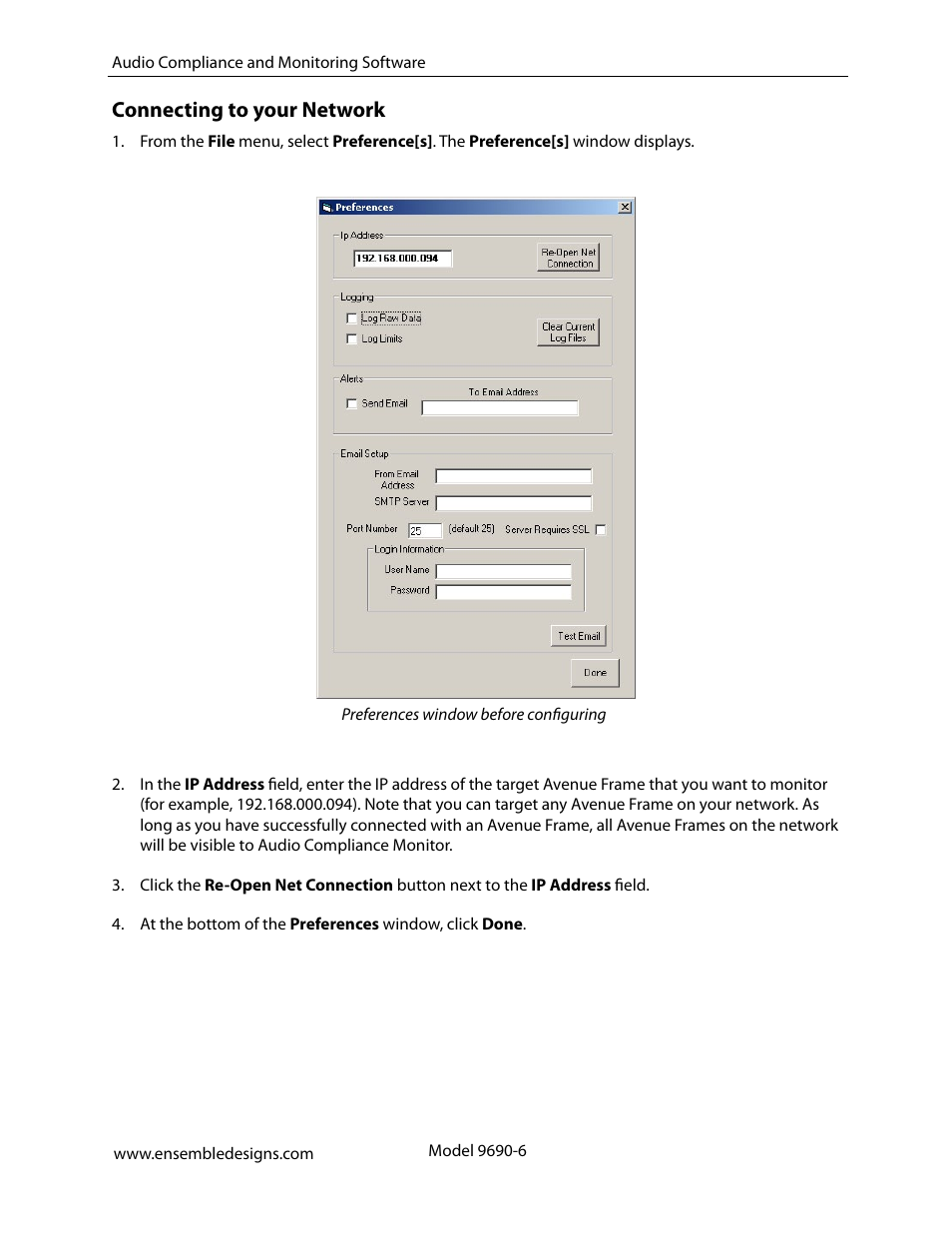 Connecting to your network | Ensemble Designs 9670 Audio Automatic Gain and Loudness Control and 9690 Audio Compliance and Monitoring Software User Manual | Page 6 / 18