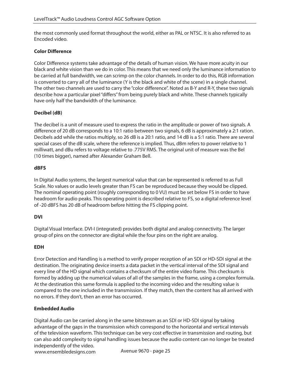 Ensemble Designs 9670 Audio Automatic Gain and Loudness Control and 9690 Audio Compliance and Monitoring Software User Manual | Page 25 / 32