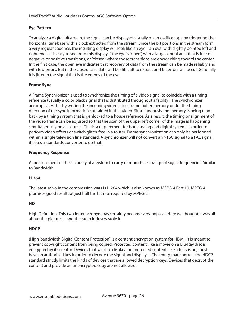 Ensemble Designs 9670 Audio Automatic Gain and Loudness Control and 9690 Audio Compliance and Monitoring Software User Manual | Page 26 / 32