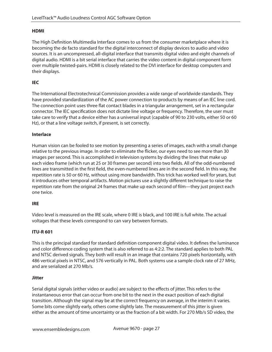 Ensemble Designs 9670 Audio Automatic Gain and Loudness Control and 9690 Audio Compliance and Monitoring Software User Manual | Page 27 / 32