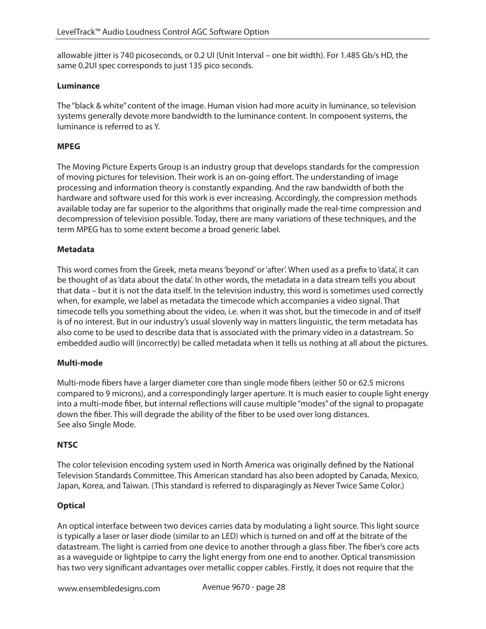 Ensemble Designs 9670 Audio Automatic Gain and Loudness Control and 9690 Audio Compliance and Monitoring Software User Manual | Page 28 / 32