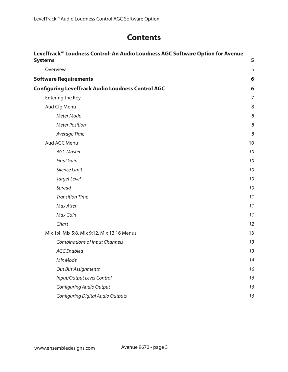 Ensemble Designs 9670 Audio Automatic Gain and Loudness Control and 9690 Audio Compliance and Monitoring Software User Manual | Page 3 / 32