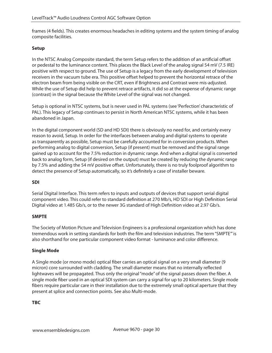 Ensemble Designs 9670 Audio Automatic Gain and Loudness Control and 9690 Audio Compliance and Monitoring Software User Manual | Page 30 / 32