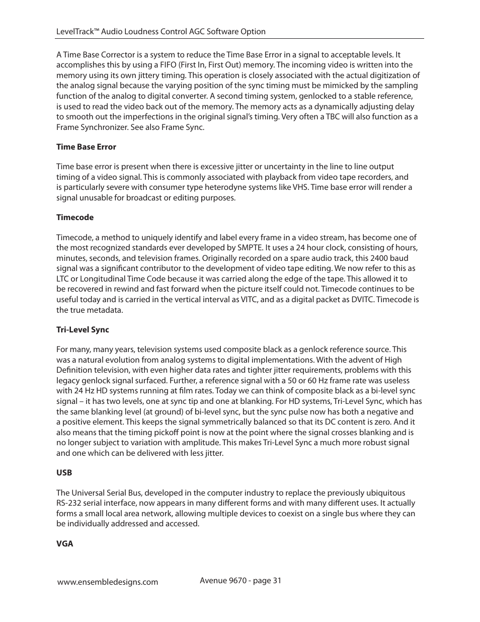 Ensemble Designs 9670 Audio Automatic Gain and Loudness Control and 9690 Audio Compliance and Monitoring Software User Manual | Page 31 / 32