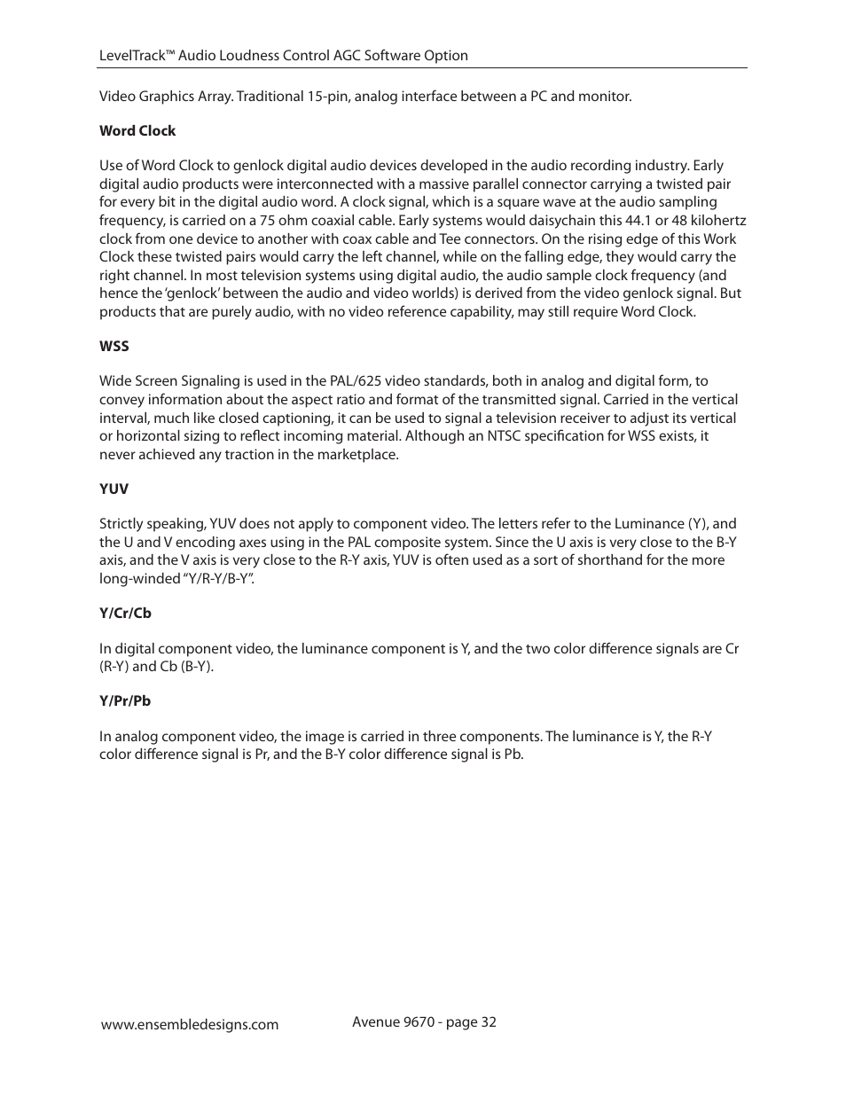 Ensemble Designs 9670 Audio Automatic Gain and Loudness Control and 9690 Audio Compliance and Monitoring Software User Manual | Page 32 / 32