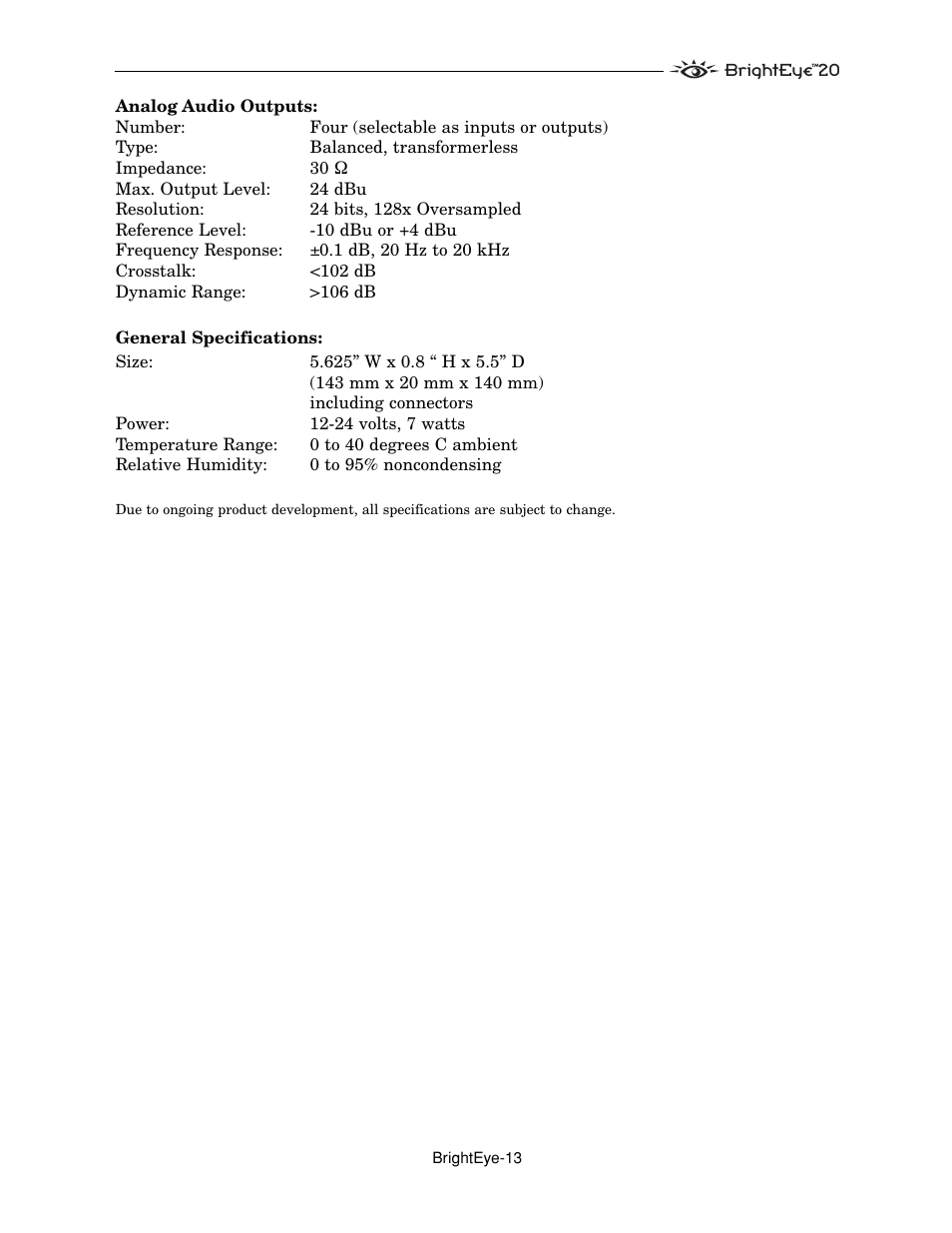 Ensemble Designs BrightEye 20 Analog and Digital Audio Embedder or Disembedder User Manual | Page 13 / 21