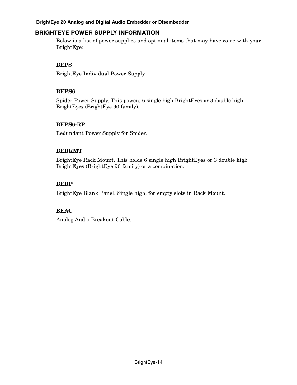 Ensemble Designs BrightEye 20 Analog and Digital Audio Embedder or Disembedder User Manual | Page 14 / 21