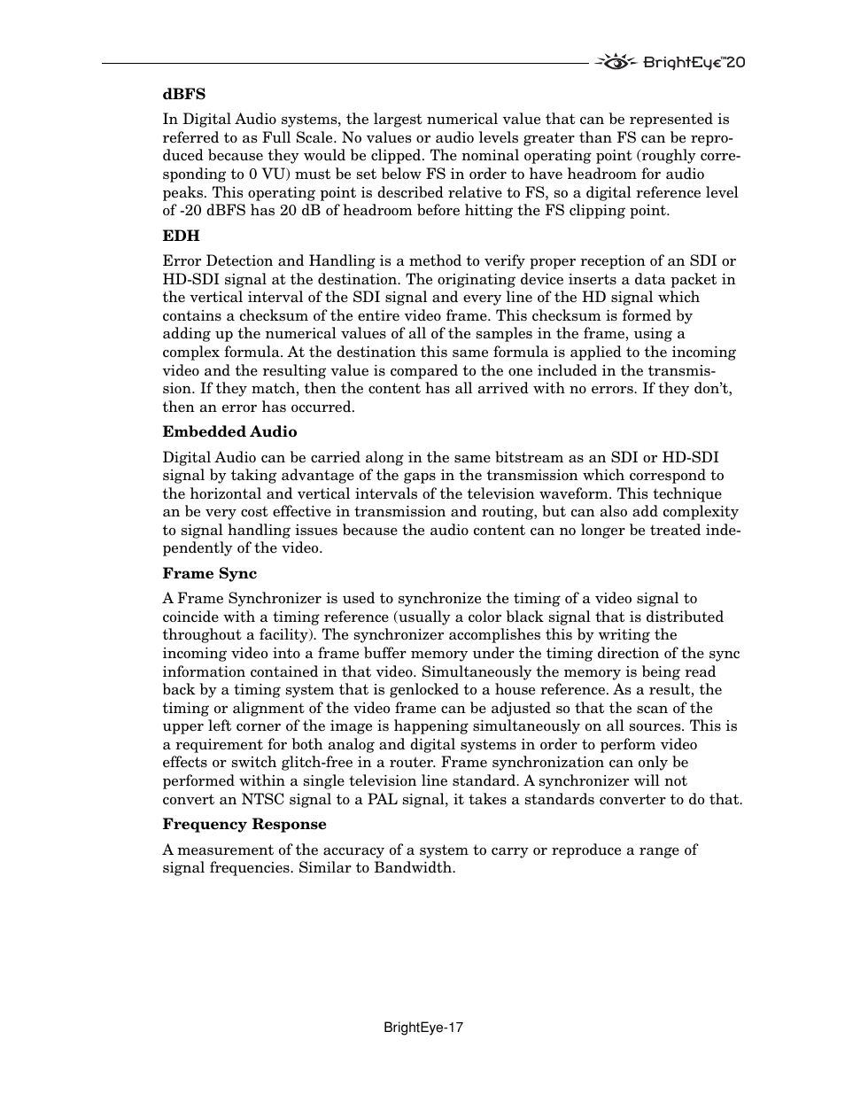 Ensemble Designs BrightEye 20 Analog and Digital Audio Embedder or Disembedder User Manual | Page 17 / 21