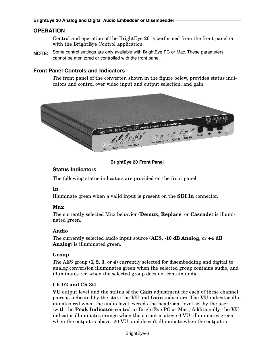 Ensemble Designs BrightEye 20 Analog and Digital Audio Embedder or Disembedder User Manual | Page 6 / 21