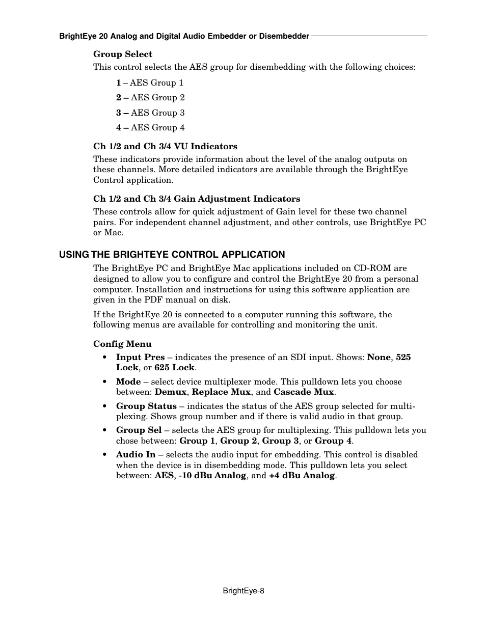 Ensemble Designs BrightEye 20 Analog and Digital Audio Embedder or Disembedder User Manual | Page 8 / 21
