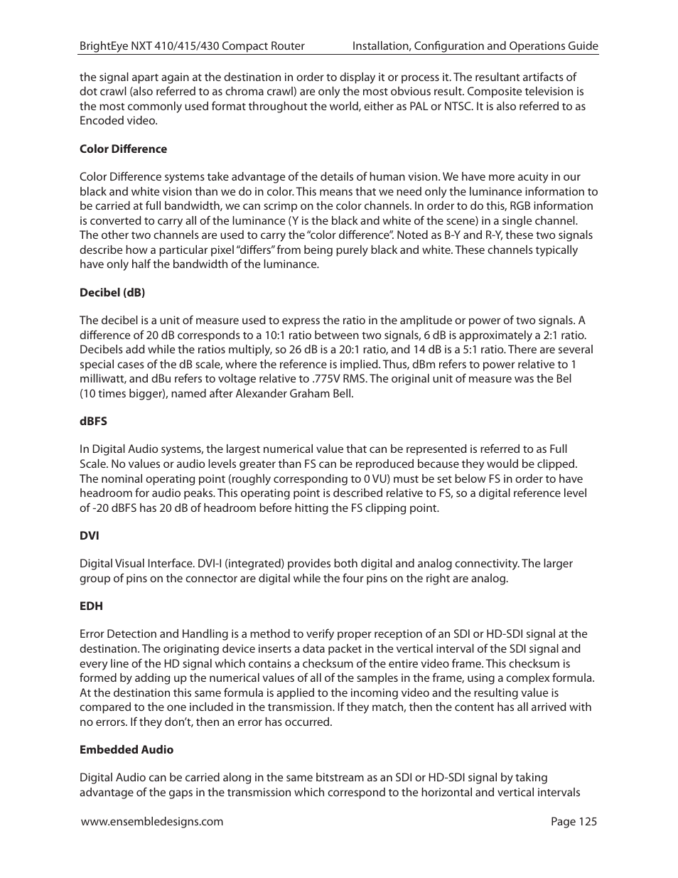 Ensemble Designs BrightEye NXT 410 Clean HDMI Router User Manual | Page 125 / 132