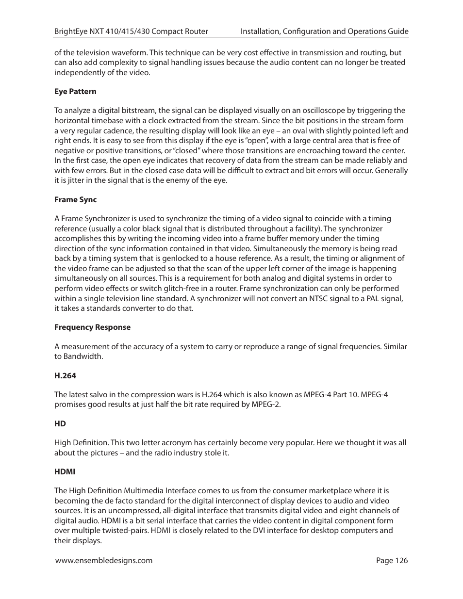 Ensemble Designs BrightEye NXT 410 Clean HDMI Router User Manual | Page 126 / 132