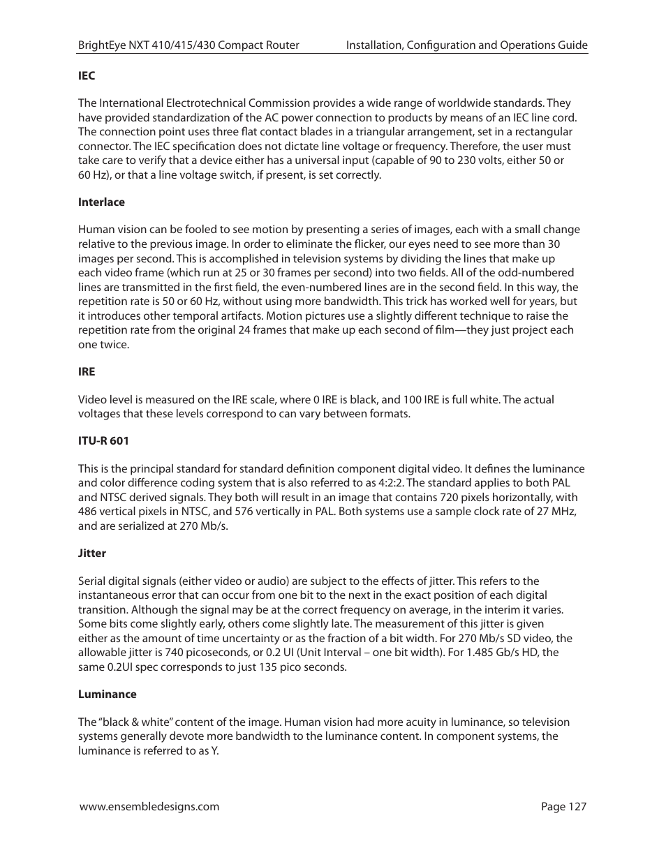 Ensemble Designs BrightEye NXT 410 Clean HDMI Router User Manual | Page 127 / 132