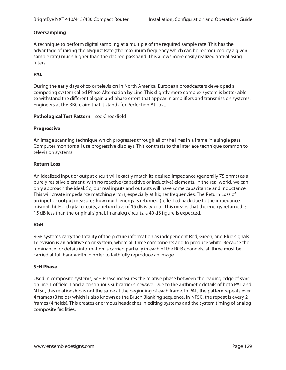 Ensemble Designs BrightEye NXT 410 Clean HDMI Router User Manual | Page 129 / 132