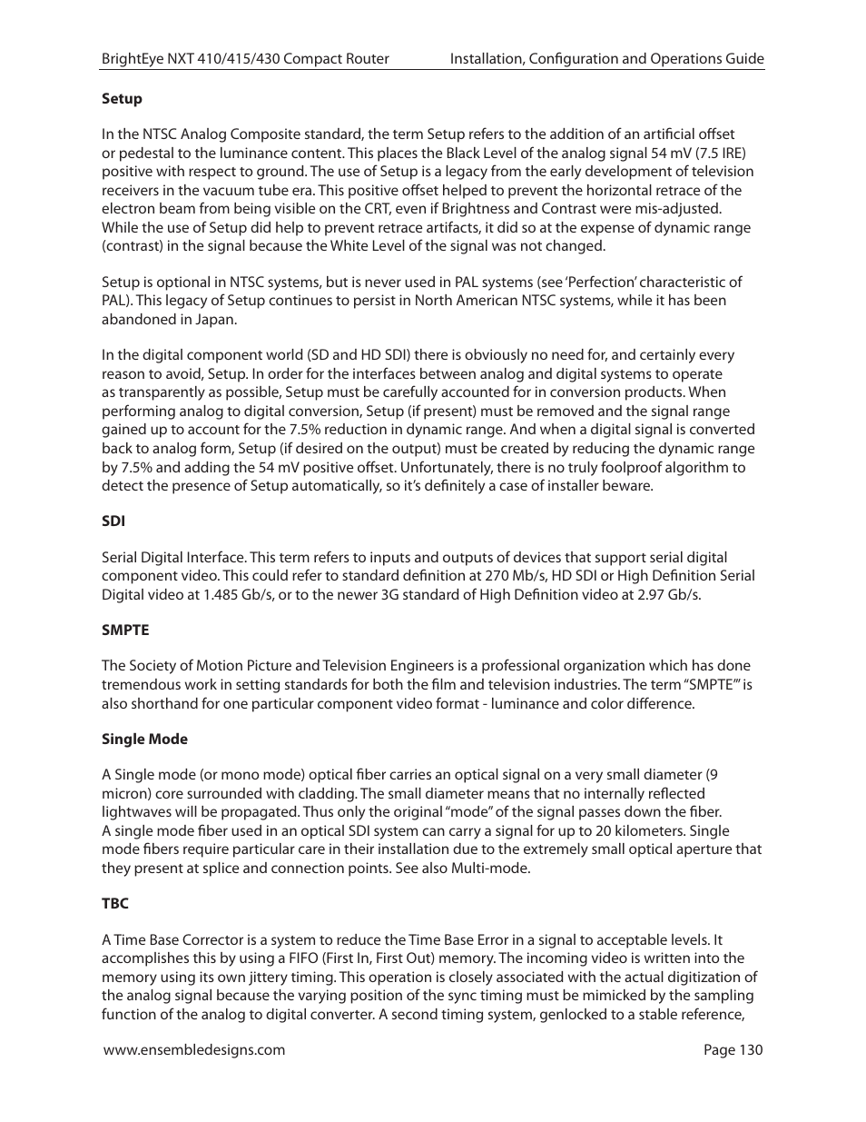 Ensemble Designs BrightEye NXT 410 Clean HDMI Router User Manual | Page 130 / 132