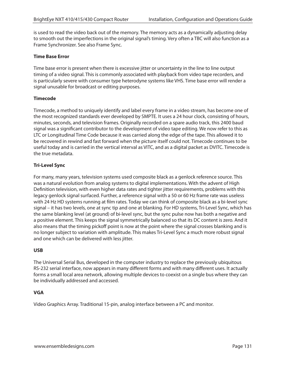 Ensemble Designs BrightEye NXT 410 Clean HDMI Router User Manual | Page 131 / 132