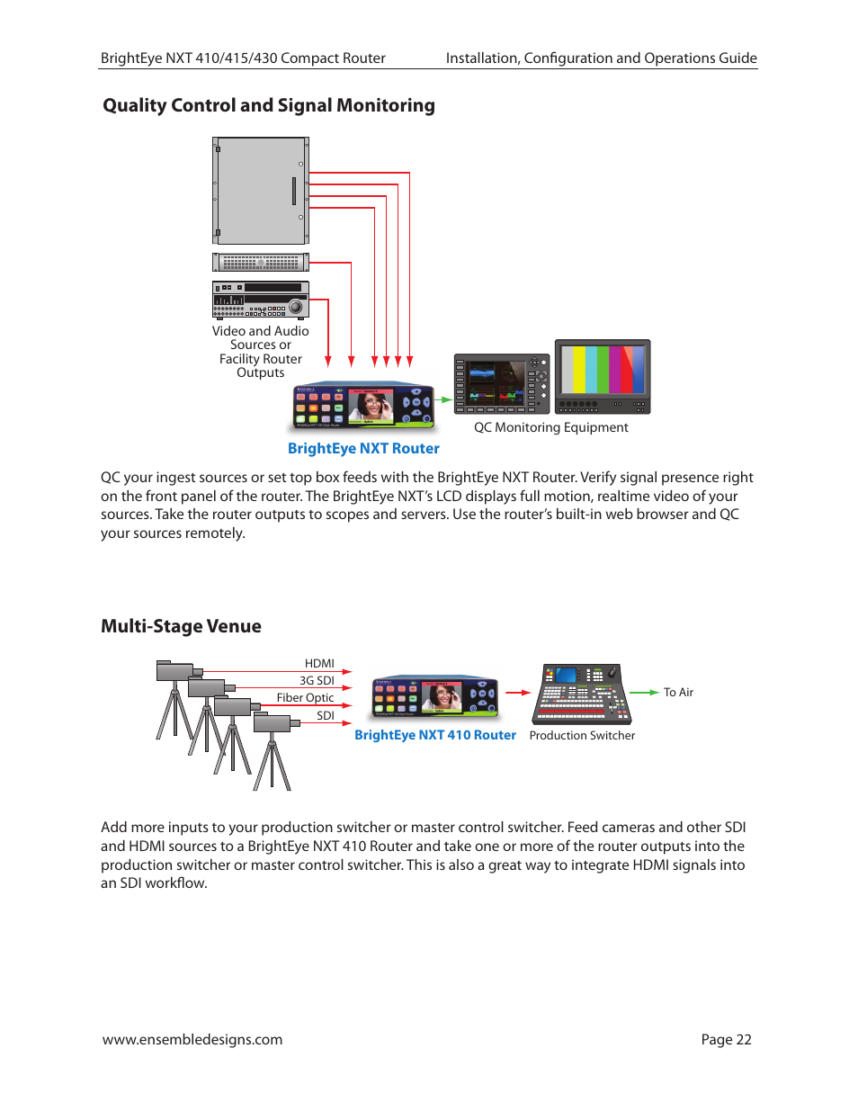 Quality control and signal monitoring, Multi-stage venue | Ensemble Designs BrightEye NXT 410 Clean HDMI Router User Manual | Page 22 / 132