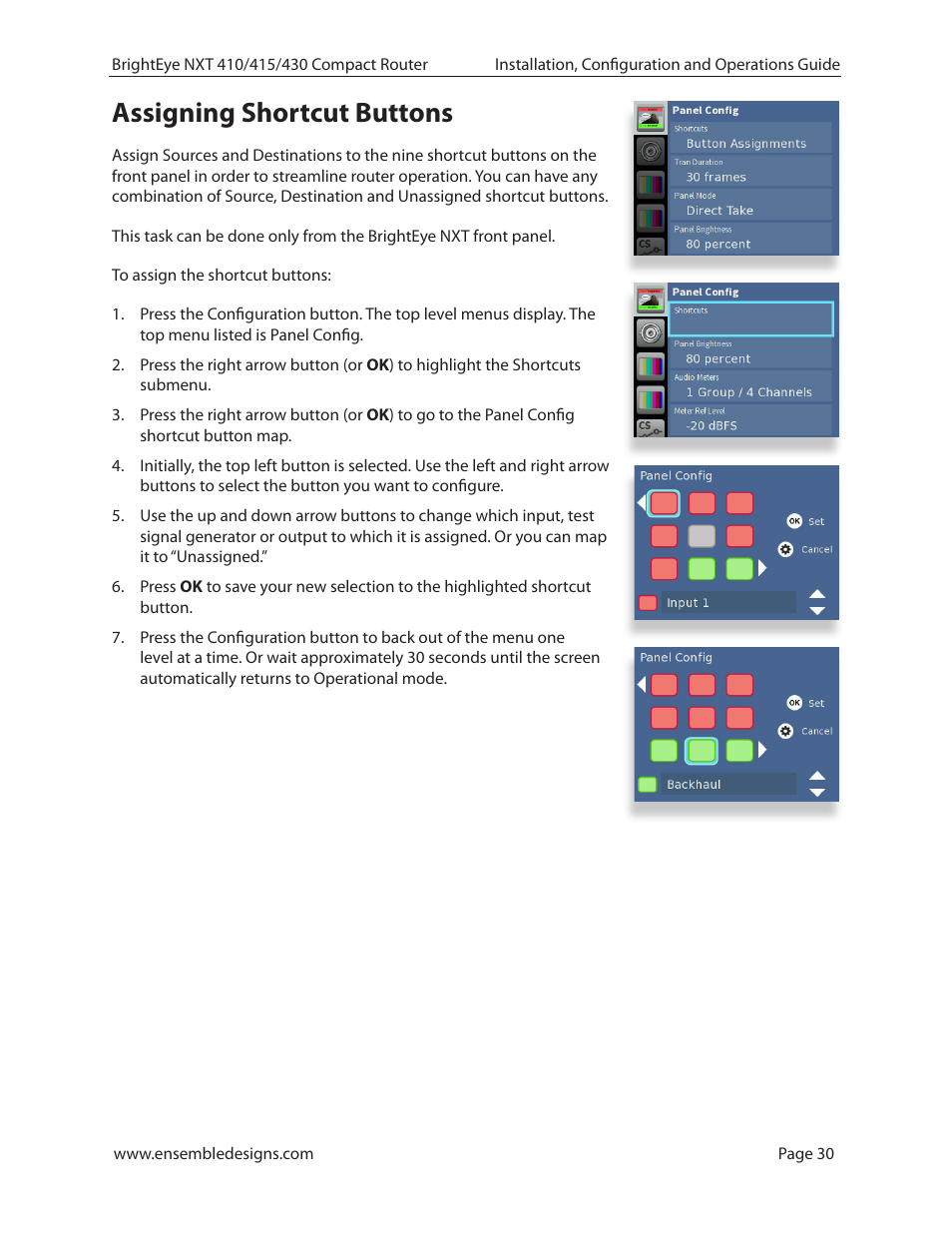 Assigning shortcut buttons | Ensemble Designs BrightEye NXT 410 Clean HDMI Router User Manual | Page 30 / 132