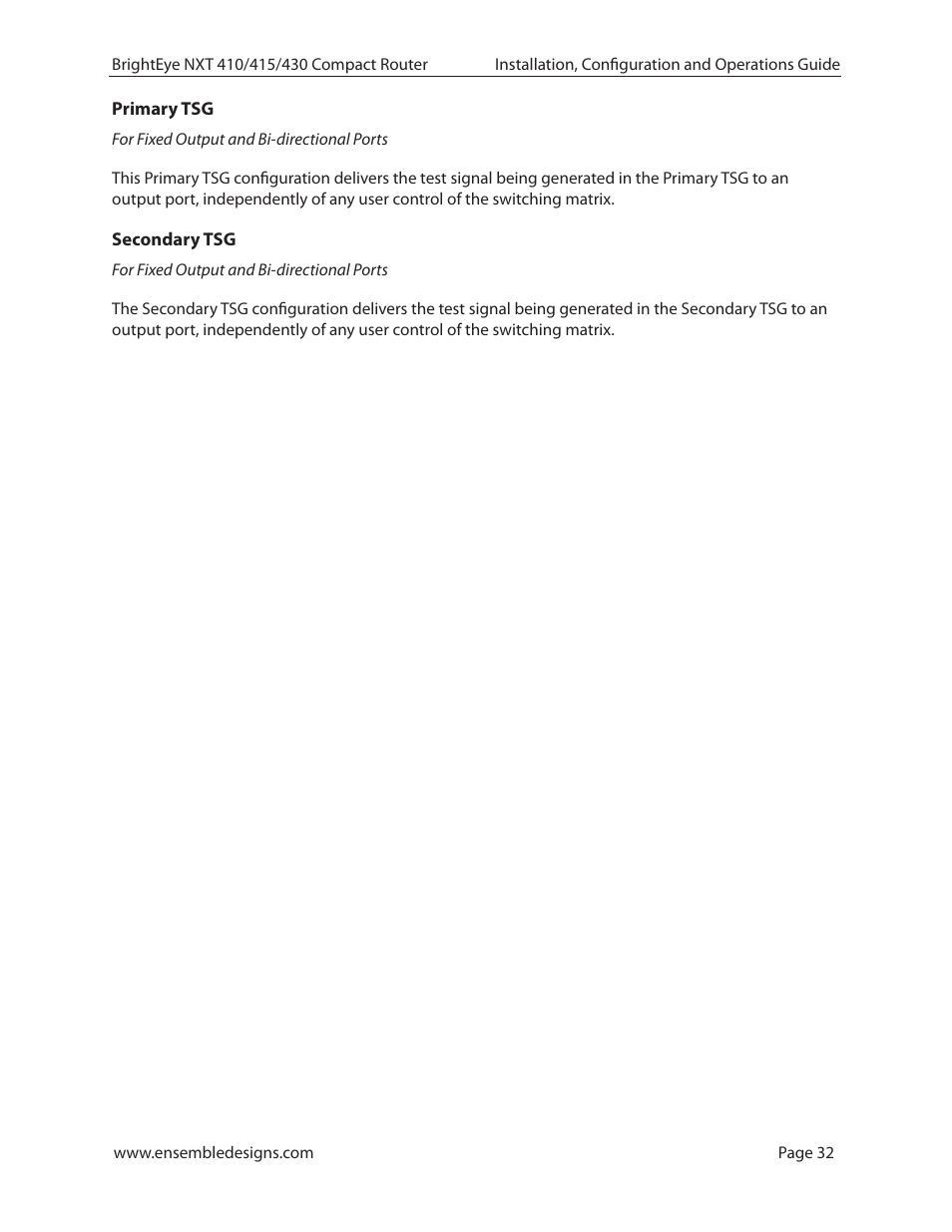 Primary tsg, Secondary tsg | Ensemble Designs BrightEye NXT 410 Clean HDMI Router User Manual | Page 32 / 132