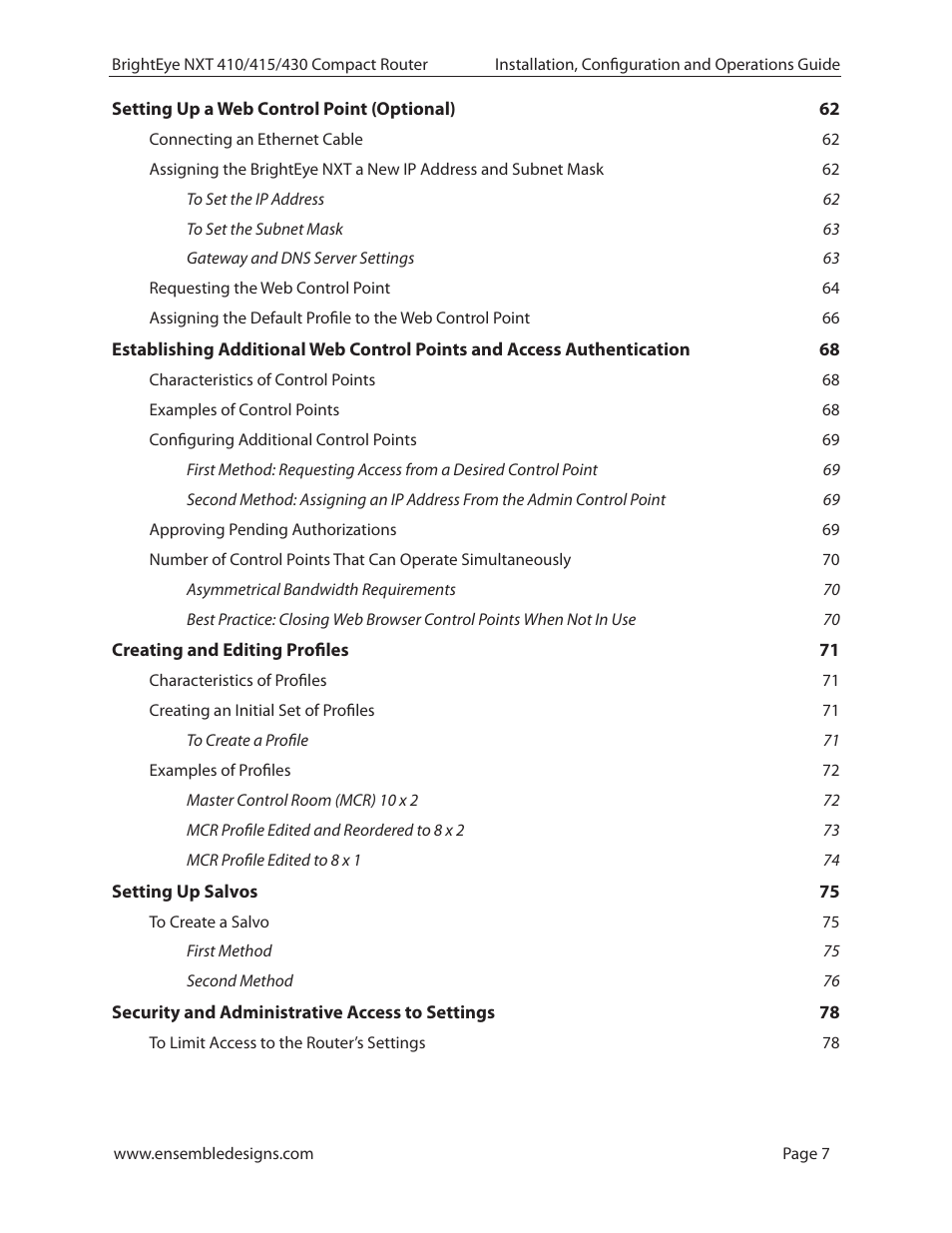 Ensemble Designs BrightEye NXT 410 Clean HDMI Router User Manual | Page 7 / 132