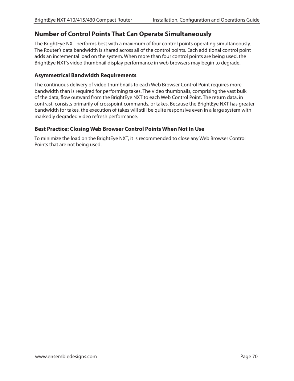 Asymmetrical bandwidth requirements | Ensemble Designs BrightEye NXT 410 Clean HDMI Router User Manual | Page 70 / 132