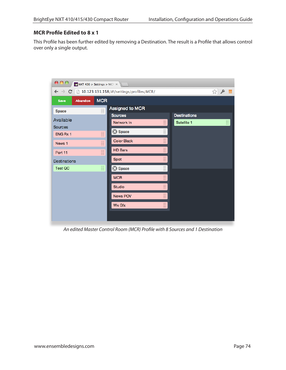 Mcr profile edited to 8 x 1 | Ensemble Designs BrightEye NXT 410 Clean HDMI Router User Manual | Page 74 / 132