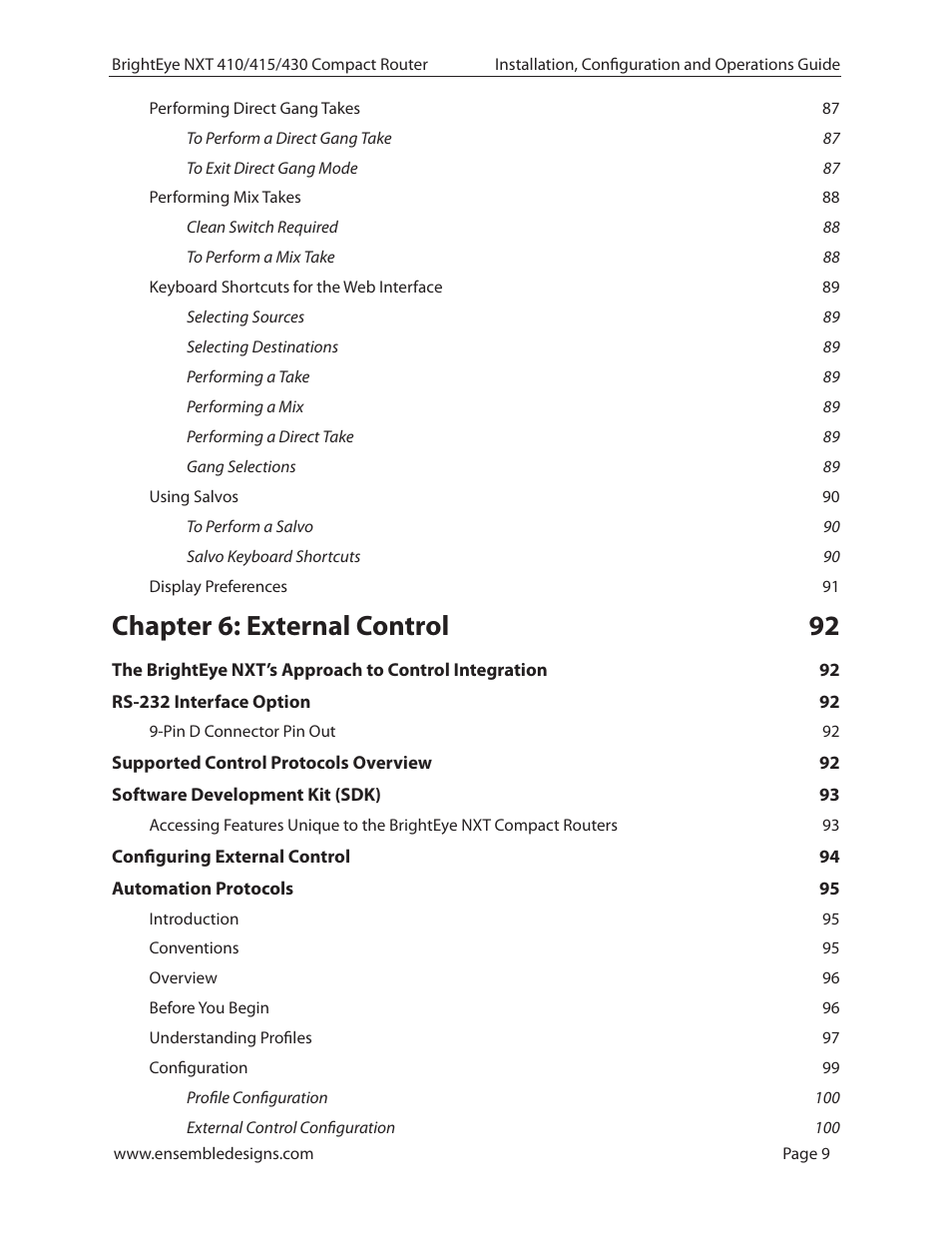 Chapter 6: external control 92 | Ensemble Designs BrightEye NXT 410 Clean HDMI Router User Manual | Page 9 / 132