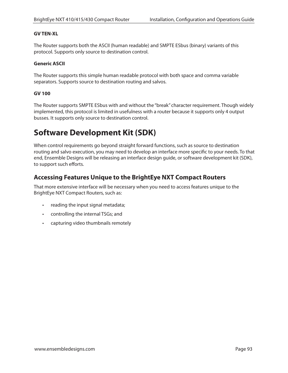 Software development kit (sdk) | Ensemble Designs BrightEye NXT 410 Clean HDMI Router User Manual | Page 93 / 132