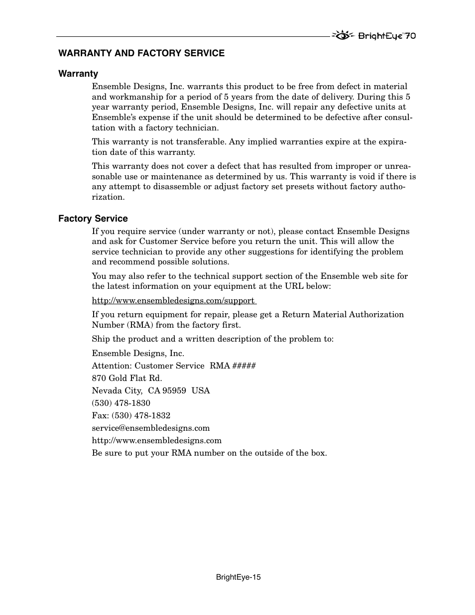 Ensemble Designs BrightEye 70 HD/SD AES Embedder/Disembedder User Manual | Page 15 / 26